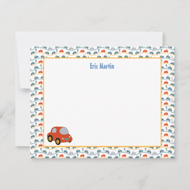 Toy Car Derby - Personalised Stationery Note Card (Front)