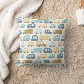 Toy Cars & Trucks | Dusty Blue Beige Nursery Cushion