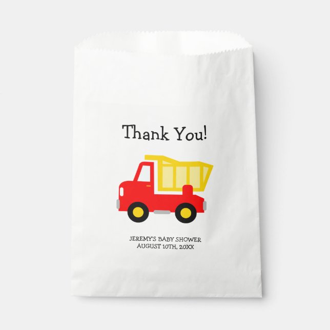 Toy dump truck boys baby shower party favour bags (Front)