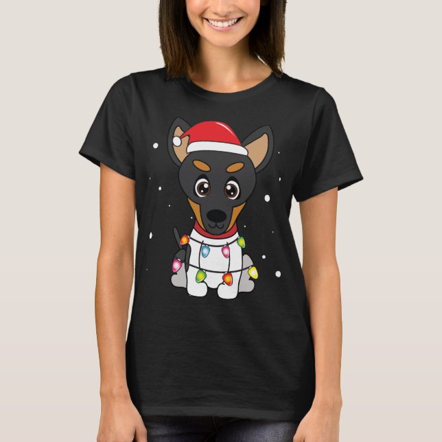 Toy Fox Terrier Christmas Lights Mum Dad Dog Gift T-Shirt (Front)