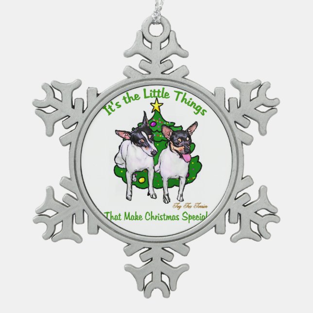 Toy Fox Terrier Christmas Snowflake Pewter Christmas Ornament (Front)
