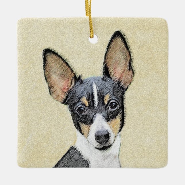 Toy Fox Terrier Painting - Cute Original Dog Art Ceramic Ornament (Front)