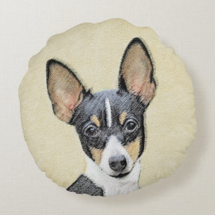 Toy Fox Terrier Painting - Cute Original Dog Art Round Cushion