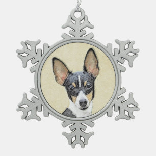 Toy Fox Terrier Painting - Cute Original Dog Art Snowflake Pewter Christmas Ornament