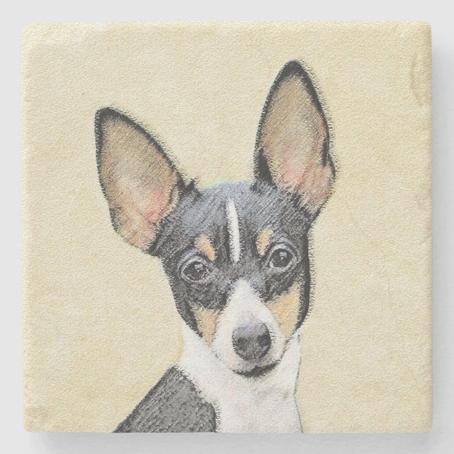Toy Fox Terrier Painting - Cute Original Dog Art Stone Coaster (Front)