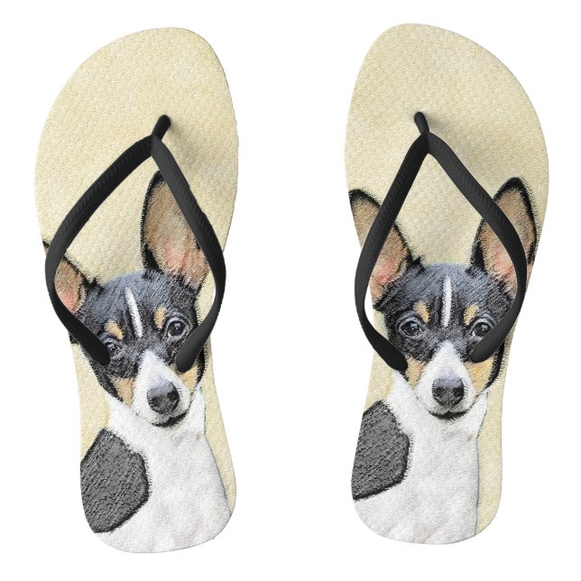 Toy Fox Terrier Painting - Cute Original Dog Art Thongs (Footbed)