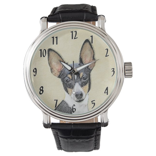 Toy Fox Terrier Painting - Cute Original Dog Art Watch (Front)