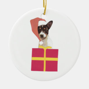 Toy Fox Terrier Santa Hat Ornament