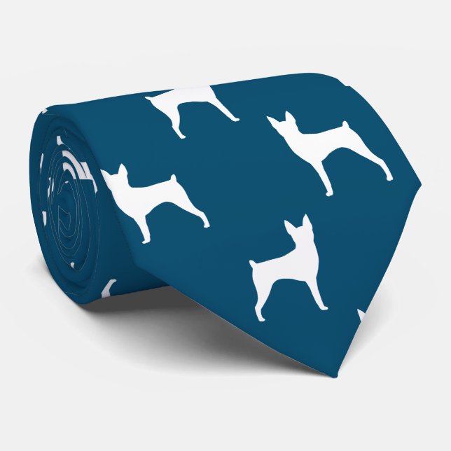 Toy Fox Terrier Silhouettes Pattern Blue and White Tie (Rolled)