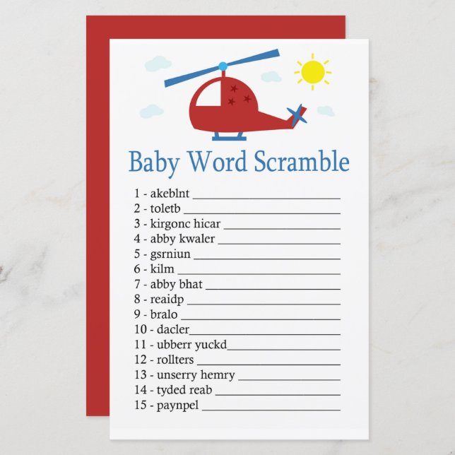 Toy helicopter Baby word scramble game (Front/Back)