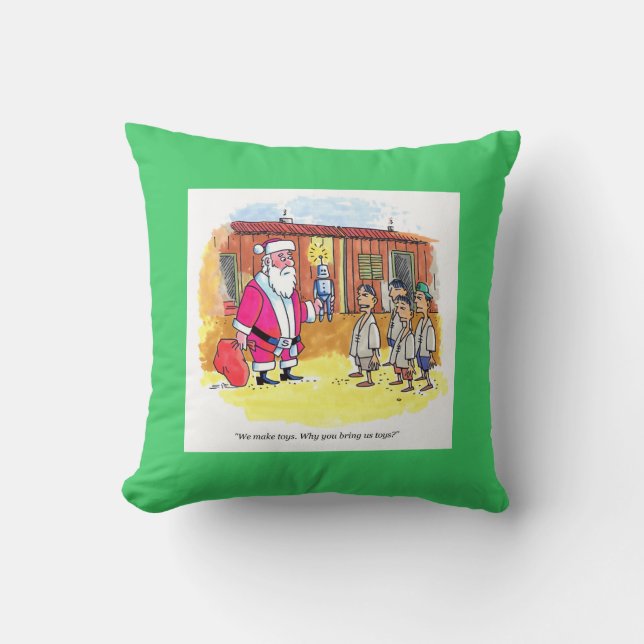 Toy Makers square green throw pillow (Front)