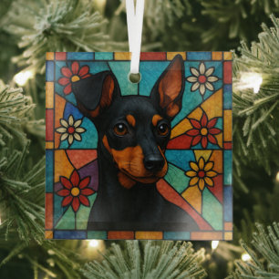 Toy Manchester Terrier Dog "Stained Glass" Glass Tree Decoration
