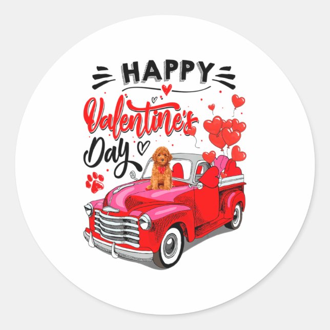Toy Odle Heart Red Truck Happy Valentine Day Dog  Classic Round Sticker (Front)