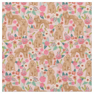 toy poodle apricot vintage florals pink fabric