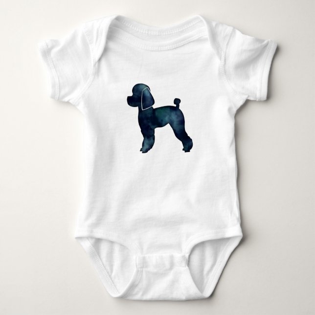 Toy Poodle Black Watercolor Silhouette Baby Bodysuit (Front)