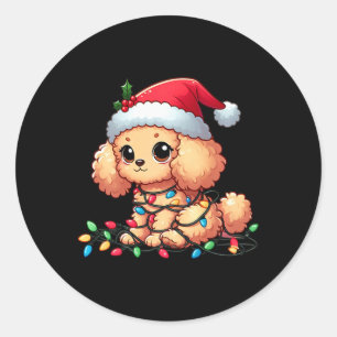 Toy Poodle Christmas Lights Dog Funny Xmas Classic Round Sticker