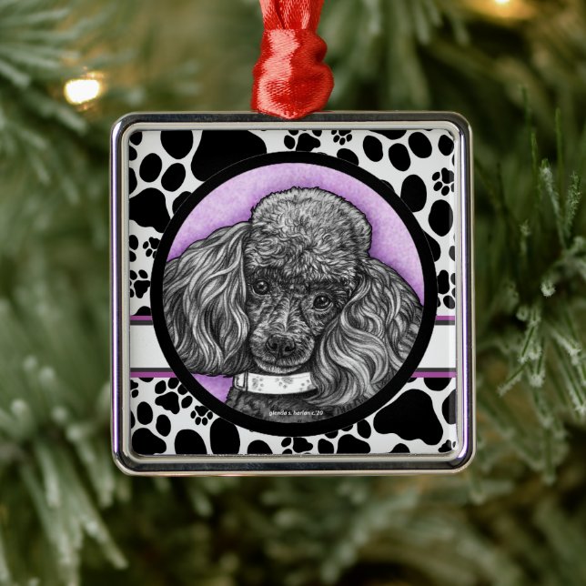 Toy Poodle dog art by Glenda Harlan Metal Ornament (Tree)