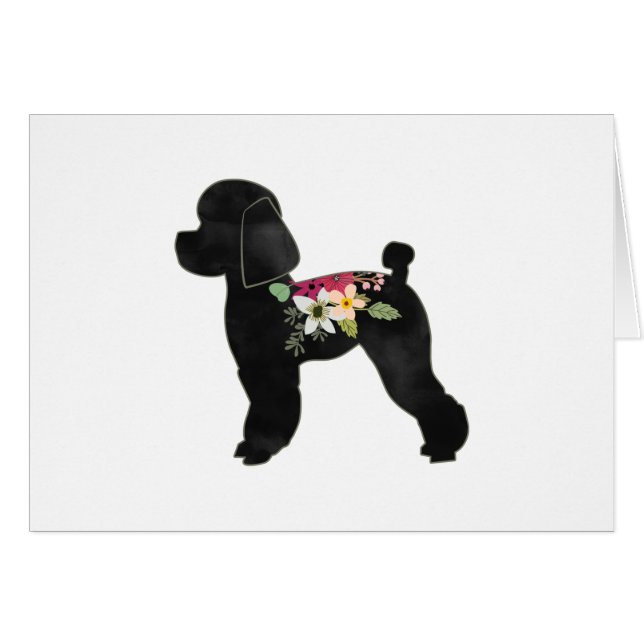 Toy Poodle Dog Breed Boho Floral Silhouette (Front Horizontal)