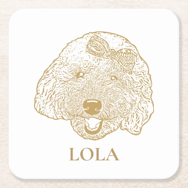 Toy Poodle Dog personalised Hand Drawing Square Paper Coaster (Front)
