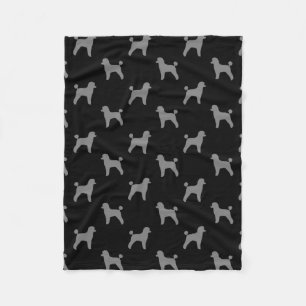 Toy Poodle Dog Silhouettes Pattern Black and Grey Fleece Blanket