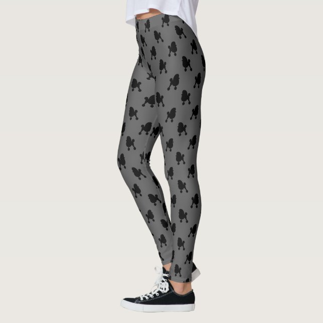 Toy Poodle Dog Silhouettes Pattern Black and Grey Leggings (Left)