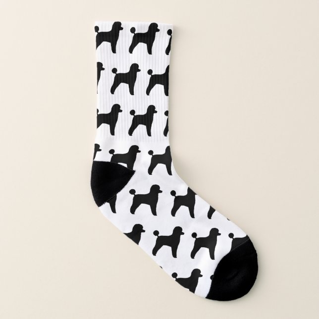 Toy Poodle Dog Silhouettes Pattern Black and White Socks (Left Inside)