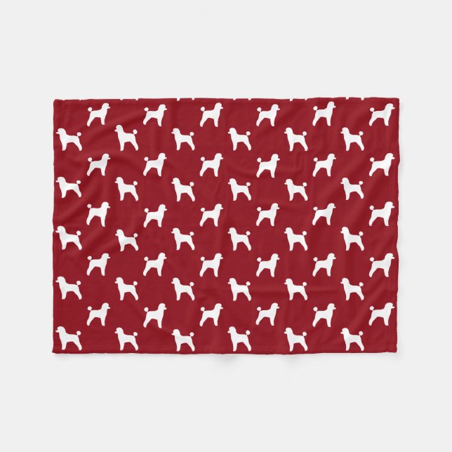 Toy Poodle Dog Silhouettes Pattern Red and White Fleece Blanket (Front (Horizontal))