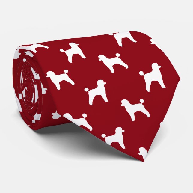 Toy Poodle Dog Silhouettes Pattern Red and White Tie (Rolled)