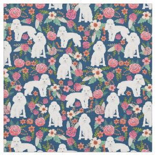 toy poodle dog vintage florals navy fabric