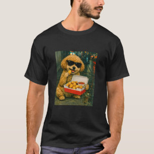 Toy Poodle Eating Chicken Nugget Meme Retro Urban T-Shirt