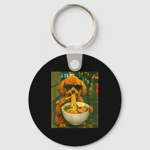 Toy poodle eating ramen noodles meme retro urban key ring