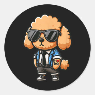 Toy Poodle I Love Dad Funny Dog Tattoo Classic Round Sticker