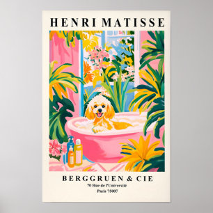 Toy Poodle In Bathtub, Aesthetic Pink Bathroom Wal Poster
