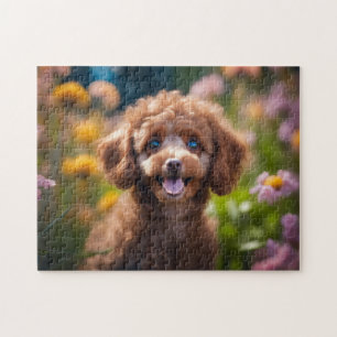 Toy Poodle Puppy in Flowers Jigsaw Puzzle