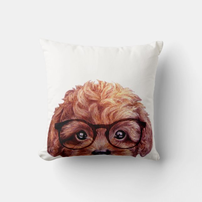 Toy poodle reddish brown with glasses cushion (Front)