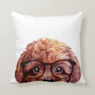 Toy poodle reddish brown with glasses cushion