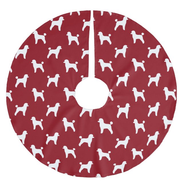 Toy Poodle Silhouettes Pattern Red Brushed Polyester Tree Skirt (Front)
