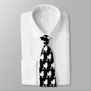 Toy Poodle Silhouettes Pattern White and Black Tie