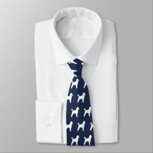 Toy Poodle Silhouettes Pattern White and Blue Tie