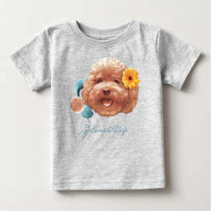 Toy Poodle with Flower and Phone Illustration Baby T-Shirt