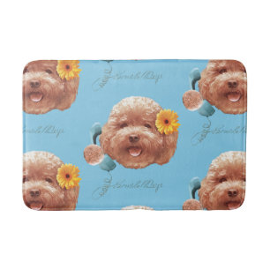 Toy Poodle with Flower and Phone Illustration Bath Mat
