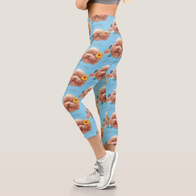 Toy Poodle with Flower and Phone Illustration Capri Leggings (Left)