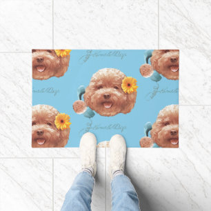 Toy Poodle with Flower and Phone Illustration Doormat