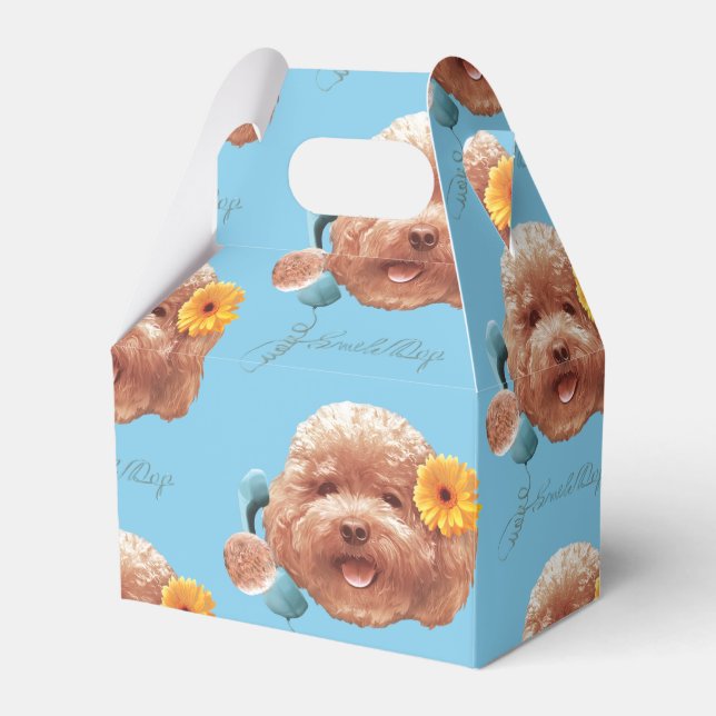 Toy Poodle with Flower and Phone Illustration Favour Box (Front Side)