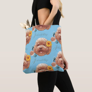 Toy Poodle with Flower and Phone Illustration Tote Bag
