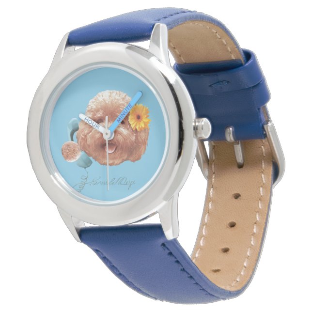 Toy Poodle with Flower and Phone Illustration Watch (Angled)