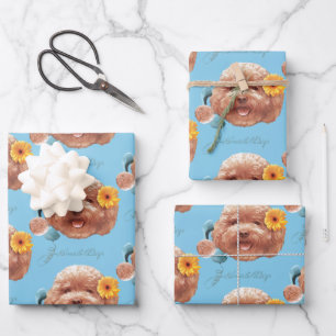 Toy Poodle with Flower and Phone Illustration Wrapping Paper Sheet