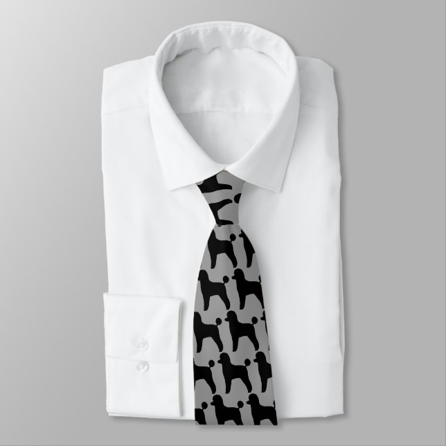 Toy Poodles Pattern Black and Grey Tie (Tied)
