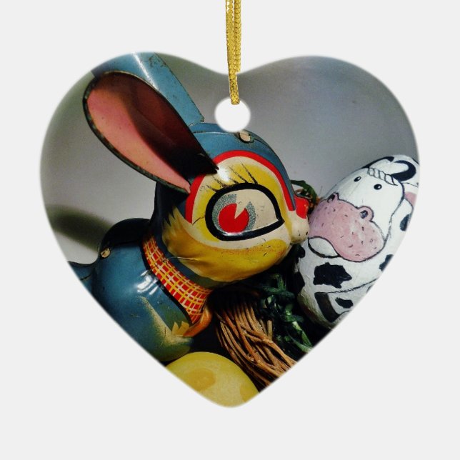 Toy Rabbit and  cow egg Ceramic Ornament (Front)