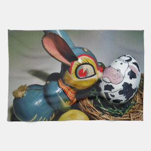 Toy Rabbit and  cow egg Tea Towel